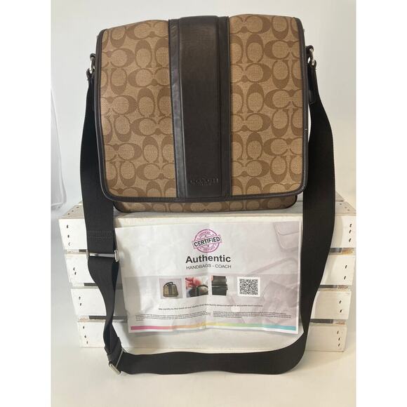 COACH F71102 BUSINESS HERITAGE STRIPE MAP PVC LEATHER BAG (ASIS) - Picture 1 of 16